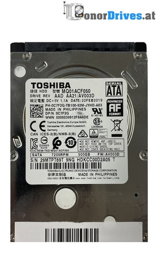 Toshiba -MQ01ACF050 - 500 GB - SATA - PCB G003235C *
