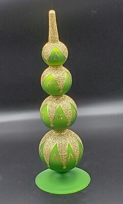 2002 House Home Decor Green Mercury Glass Tree Christmas Ball Stand Gold Glitter
