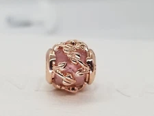Authentic Pandora Rose gold Pink Decorative Leaves Rose Bead  Christmas Charm