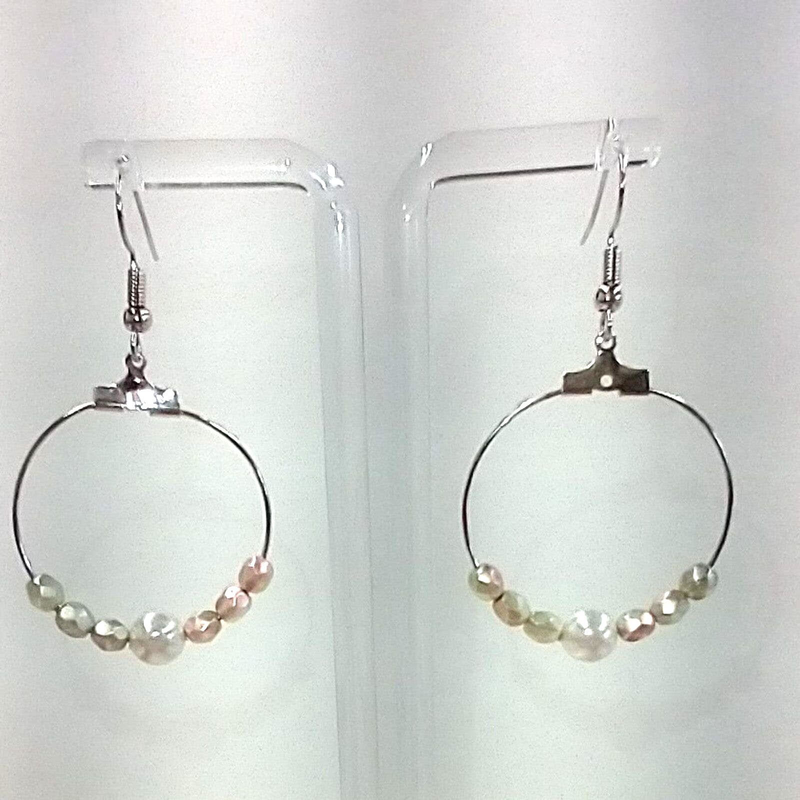 Faux Pearl Hoop Earrings with Faceted Beads and Silver Tone Findings New Without Tags-image