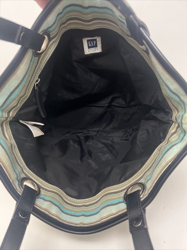 Gap Factory Store Purse Tote Blue Tan Stripes Summer Cotton Light Canvas Feel - Picture 9 of 14