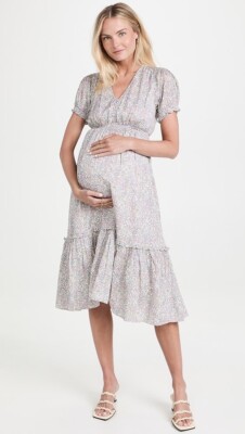 grey fitted maternity dress Hatch Emmeline Midi Floral 0 Xs gold corset top