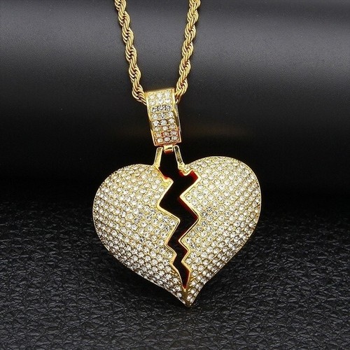 Gold Broken Heart Pendant Necklace, 24 In Rope Chain Choker Necklace - Picture 4 of 8