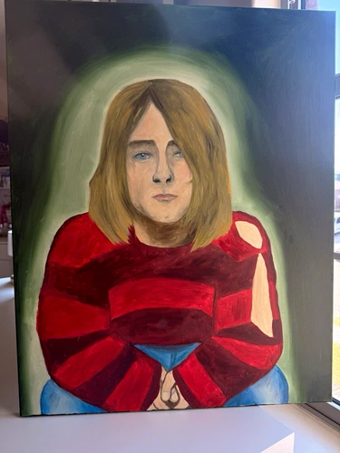 Contemporary Kurt Cobain Painting Red Striped Sweater, Single Piece Unframed