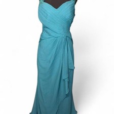 Teal Lace-Applique Ruched Sweetheart Evening Gown Lace-Up Back - Size 12