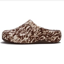 FITFLOP Women's Shuv Brown/White Leather Pony-Hair Mules ABM-E81 
