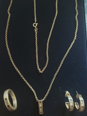 Hochwertiges Schmuckset Sterling Silber Kette,.Ohrringe mit Steinen