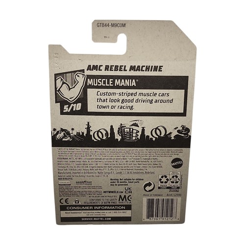 Hot Wheels AMC Rebel Machine Muscle Mania 2021 5/10 blanco con rojo 5 radios #219 - Imagen 2 de 6