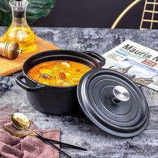 Cast Iron Casserole Dish Pan Pre-Seasoned Dutch Oven Grill Pan Soup Pot with Lid