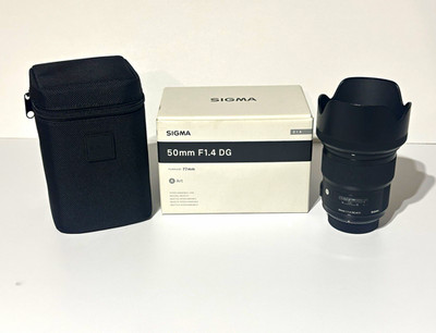 Sigma Art 50mm f/1.4 DG Lens for Nikon, 77mm, Hood Case Box