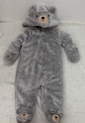 Koala Baby Bear Bunting Suit 3-6M Gray Faux Fur Hooded Baby Snowsuit