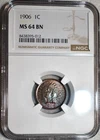 NGC MS-64 BN 1906 Indian Head Cent, Attractively Toned w/ Hints of Red.