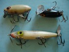 3 Fishing Lure JITTERBUG / Unmarked Black / Wood w 3 Copper Hooks & 2 Propellers — photo 1