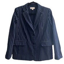 Free Assembly Womens Single-Breasted Cotton Blazer Size S Blue Stripe