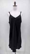 Shimera Black Shiny Satin Silk V Neck Sleeveless Slip Dress Sz XL