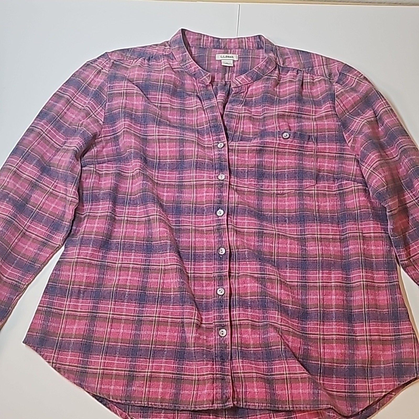 LL Bean Pink Plaid flannel Button Down Shirt Size S long sleeve