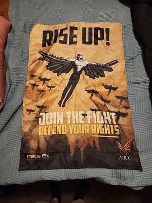 Deus Ex: Mankind Divided RISE UP Cloth Fabric Video Game Promo Banner Flag 27x40