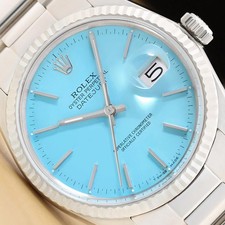 ROLEX MENS DATEJUST 16014 18K WHITE GOLD STAINLESS STEEL AQUA BLUE DIAL WATCH
