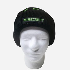 Minecraft Knit Beanie Mens One Size Black Green Embroidered Logo Gamer Street