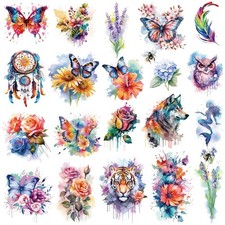 8 Sheets Large 3D Watercolor Temporary Tattoos For Women Girls-Colorful Flower H