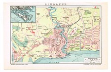 SINGAPORE  dated 1909 map  Original map city street plan Antique Vintage map