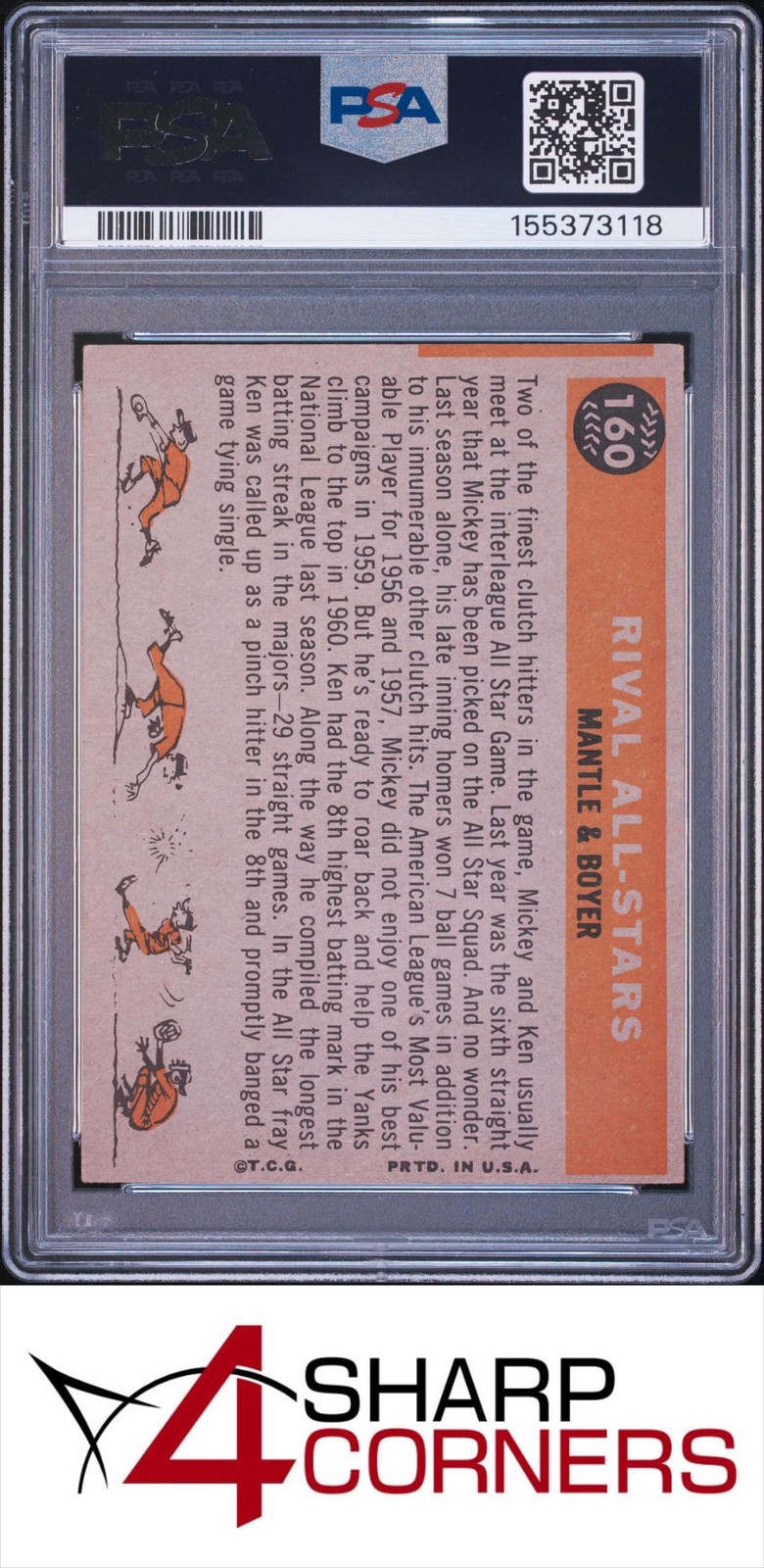 1960 TOPPS #160 MICKEY MANTLE-KEN BOYER RIVAL ALL STARS PSA 4 view 2
