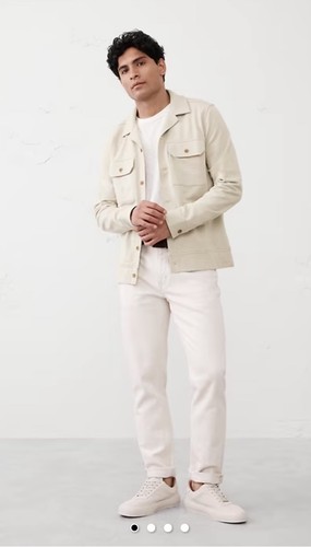NWT Banana Republic Mens Ribbed Knit Jacket Transition Cream S Chest Pockets
