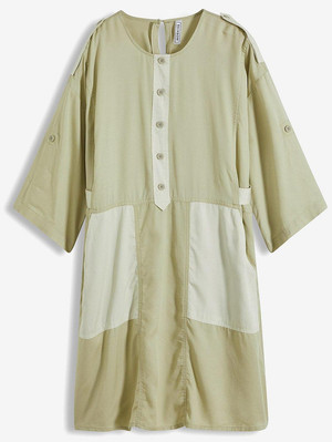 Lässiges Patchwork-Kleid aus Tencel Gr. 46 Beige Bedruckt Freizeitkleid Neu