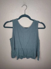 Anrabess Women’s Blouse Cropped Top Medium Blue Button Back Boho Festival FF