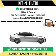 Kit 4 Filtri Tagliando per BMW 3 Coupé 320 Cd 110 kw Diesel 2003-2006