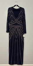 NWT Marina Navy Gold Long Sleeve Glitter Print Dress Size 16