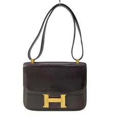 Auth HERMES Constance 23 Dark Brown Box Calf Circle I Shoulder Bag