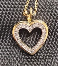 Plated 18KT Yellow Gold Diamond Heart Pendant with Chain .20 kt