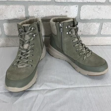 Skechers On-the-Go Glacial Ultra Tahoe Ankle Boots Wms 6.5 Olive Suede Lace Zip