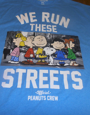 NEW W/O TAGS- PEANUTS GANG ''WE RUN THESE STREETS'' BLUE T-SHIRT MEN'S SIZE 2XL