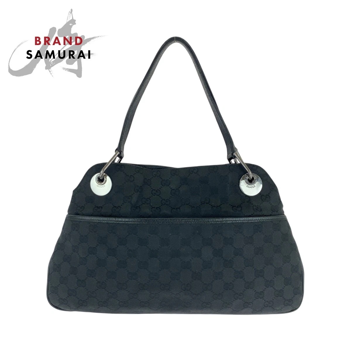 Sac à main bandoulière GUCCI noir noir métal argenté garnitures GG toile 121023