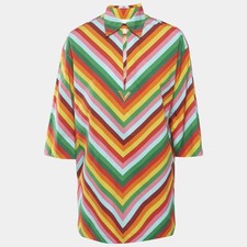 Valentino Multicolor Archive 1973 Chevron Cotton Mini Shirt Dress XS