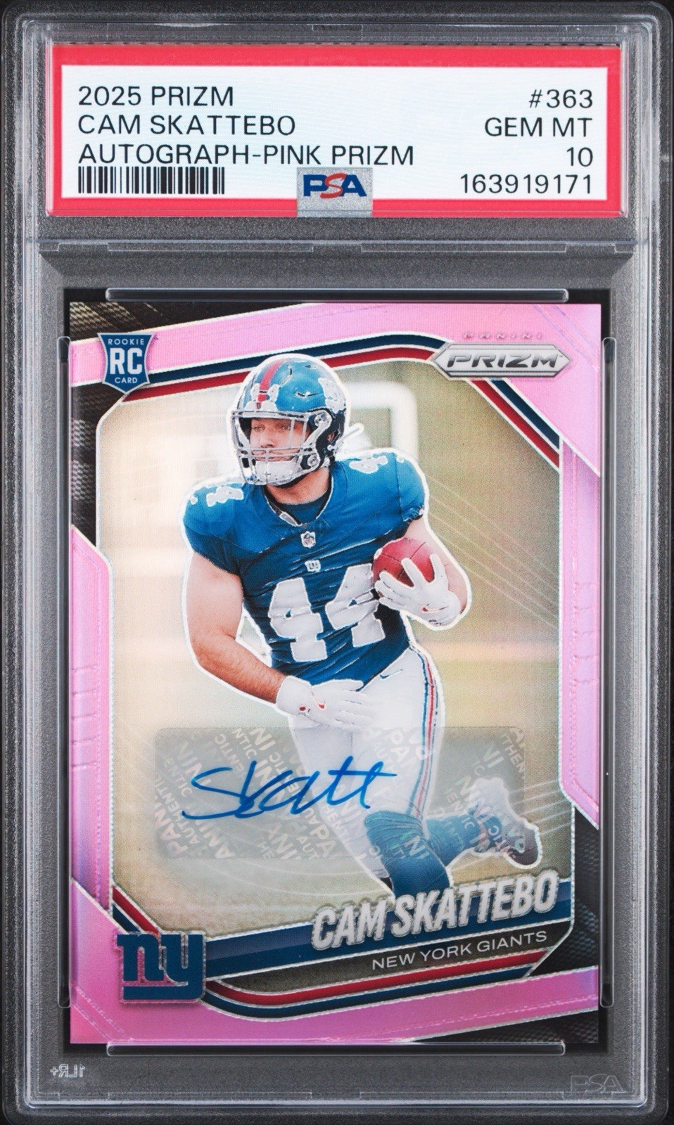2025 Panini Prizm Rookie Auto Pink Prizm Cam Skattebo RC SSP PSA 10 POP 1
