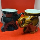 (X2) Vintage Frankoma Pottery Elephant GOP Republican Mugs 1971 & 1974 Rare!!