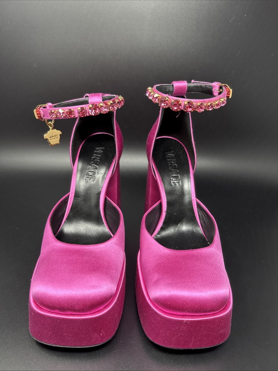 NEW Versace Medusa Aevitas Triple Platform Silk Satin Crystal Pumps Size 36  NWOB