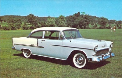 1955 Chevrolet Bel-Air Tudor #370 NJ Wall Roaring 20 Auto Postcard K20