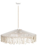 HäNgelampe Papiergeflecht Beige 1-Flammig Rund Kegelform Mit Fransen Boho Akobo