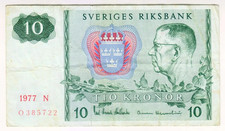 1977 Sweden 10 Kronor 385722 Paper Money Banknotes Currency