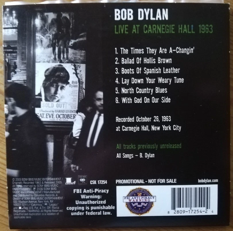 Bob Dylan   Live At Carnegie Hall 1963   Rare Live CD  Promo - Bild 2 von 3