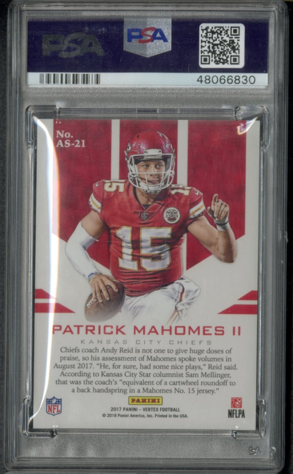 2017 Panini Vertex Air Supremacy Patrick Mahomes II #AS-21 PSA 10 GEM MINT view 2