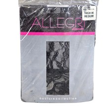 Allegri JD-02 Thigh-Hi Stockings Womens Medium Black Floral Lace Made in USA