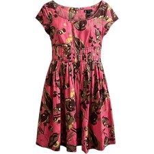 Carole Little Dress Pink Floral Pleated Empire Waist Size 10 Retro Rockabilly
