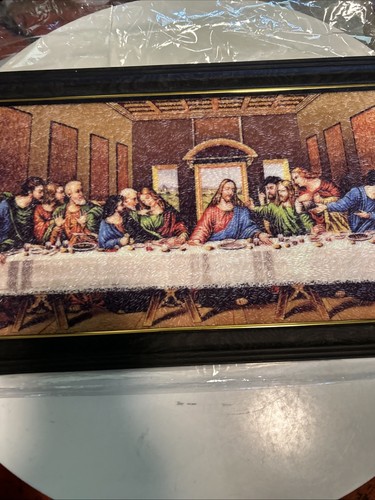Brand New Hand made Rice Grain Art Painting Last Supper Framed 17.5x9.5 inches - Picture 4 of 19