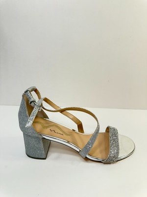 C33. Nina Womens Sandals Neville Block Heel Silver-US 9