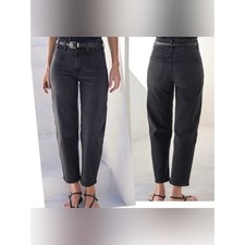 AYR The Beat Cotton High Rise Barrel Leg Ankle Crop Jean Washed Black Size 32